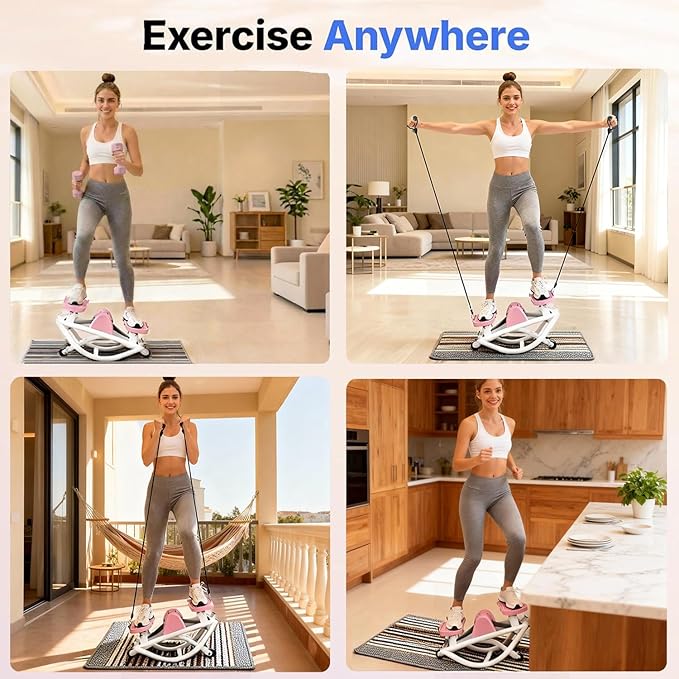 Rock Stepper for Exercise at Home, Lateral Rocking Stepper with Digital Counter & Resistance Bands, 330 LBS Weight Capacity & Low Impact, Ski Machine Full Body Workout Equipment