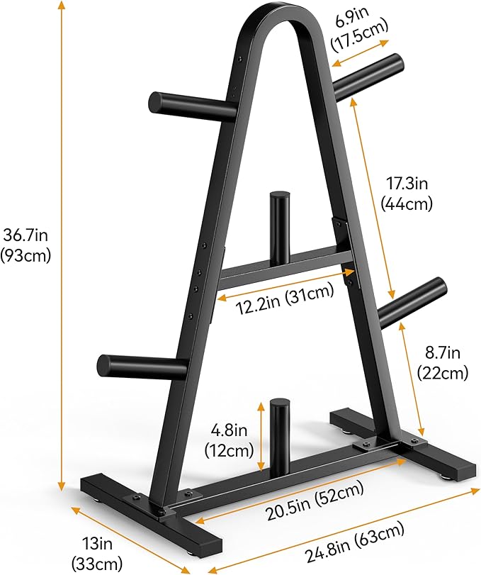 Olympic Weight Plate Rack 400LBs, Heavy Duty Weight Tree Rack for 2-Inch Plates, Barbell & Bumper Plate Storage, Free Weight Rack & Gym Plate Holder for Home Gym