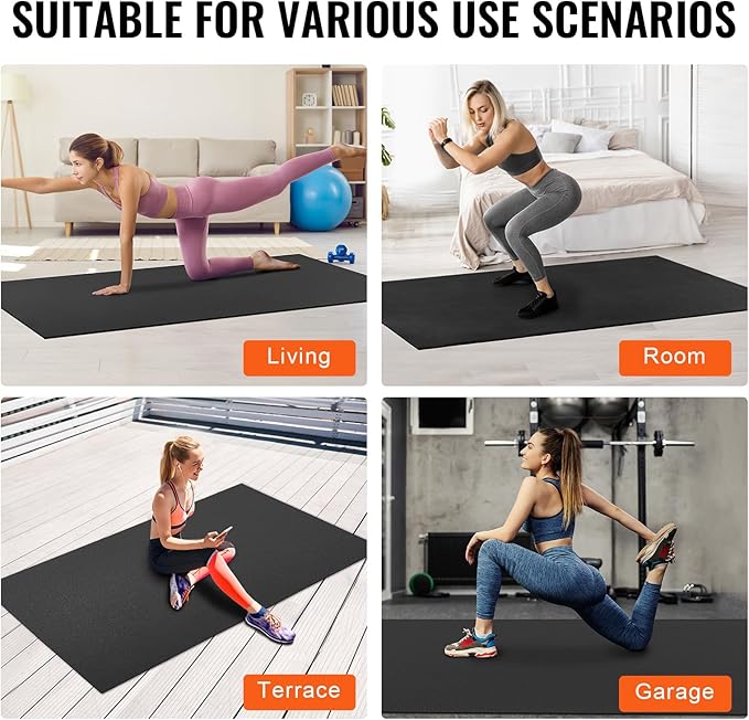 VEVOR Large Exercise Mat, 12'x6'/10'x6'/9'x6'/8'x6'/8'x5'/7'x5'/6'x4' (7mm) Extra Thick, Non Slip High Density Premium Workout Mat, Exercise Yoga Mat for Men & Women, Fitness & Exercise Mat with Bag & Carry Strap, for All Types of Home Yoga, Pilate & F...