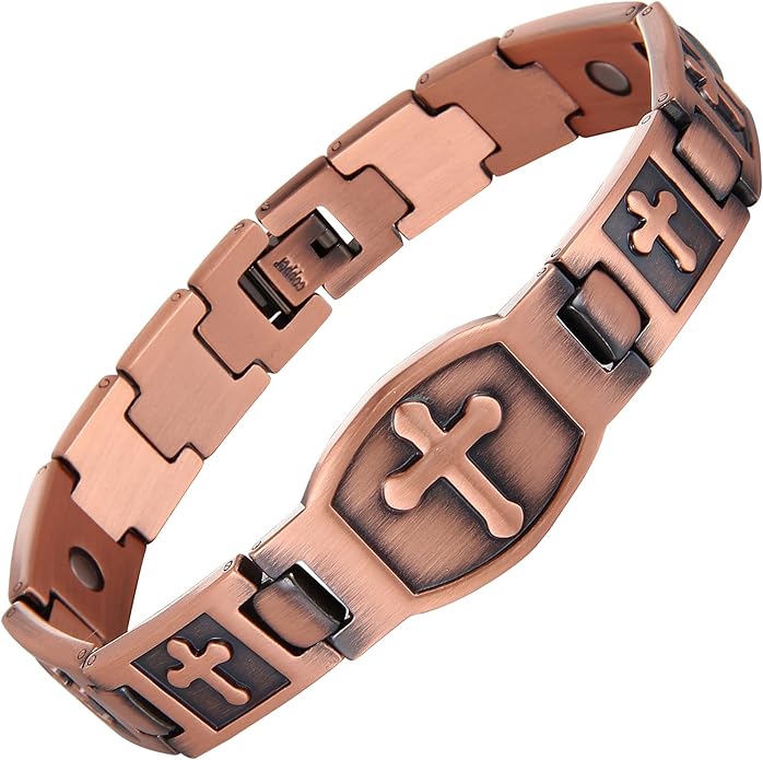 Magnetic Bracelet and Ring Set for Men, 99.99% Pure Copper Jewelry, Adjustable Cross & Celtic Knot Design, Gift for Dad