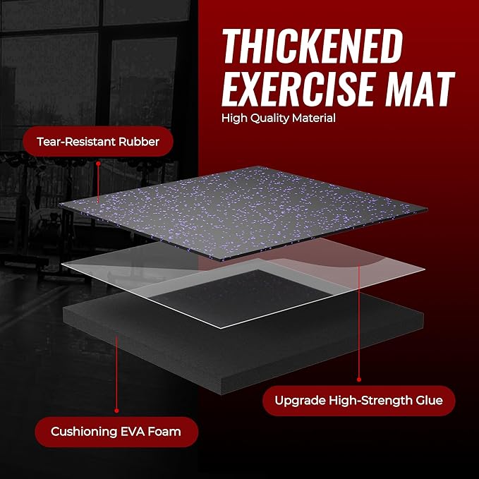 SUPERJARE 0.79'' Extra-Thick Exercise Equipment Mats, 12 Pcs 48 Sq Ft Rubber Top Floor Tiles with High Density EVA Foam, Interlocking Gym Flooring for Home Gym, Protective Workout Mat, Black/Purple