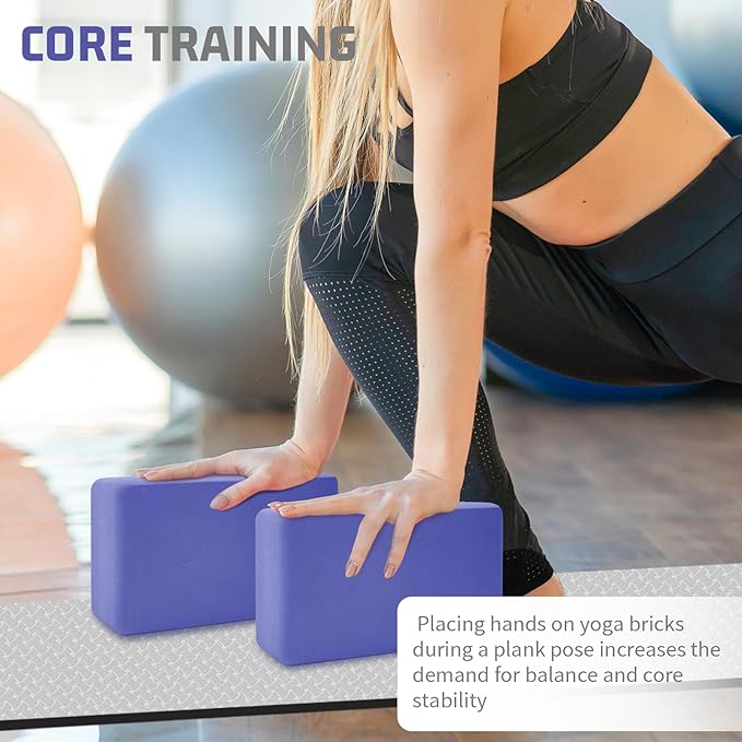 2 Pack 3"x6"x9" EVA Foam Yoga Block Supportive Latex-Free, Non-Slip Exercise Blocks for Pilates, Meditation, Balance, Stretching and Deep Poses