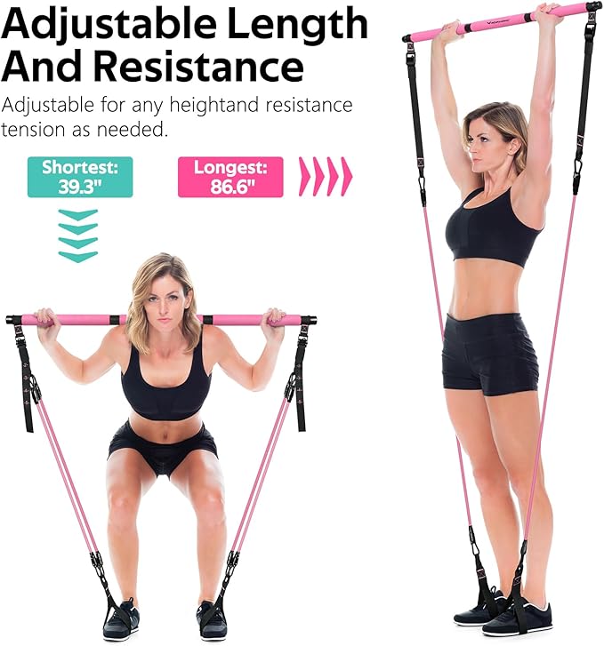 Pilates Bar Kit with Resistance Bands, Multifunctional Pilates Bar for Women & Men with Heavy-Duty Metal Adjustment Buckle, Pilates Home Equipment for Full BodyWorkouts
