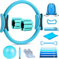 Pilates Ring Set 15 PCS, Home Pilates Essentials Kit for Women, 12" Pilates Ring and 9" Ball Set, Pilates Kit with Ankle Weights 2LB, Resistance Bands, for Toning & Better Me Gifts