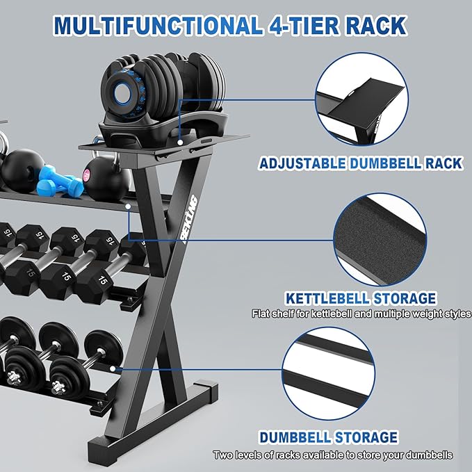 BEKING 3 Tier Dumbbell Rack,1000LB Capacity Weight Storage Rack for Home Gym Fitness,Multifunctional Free Weight Organizer Stand for Dumbbells, Kettlebells,Compact Design Save Floor Space