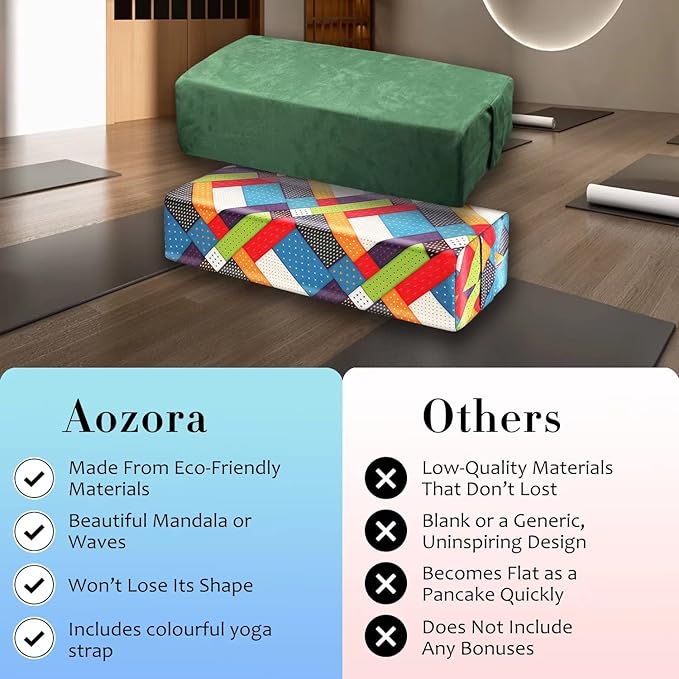 Aozora Yoga Bolster Pillow for Restorative Support & Meditation, Carry Handle & Strap Included, 8-Feet Length