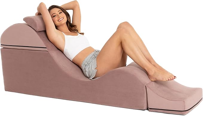Avana Kami Convertible Chaise/Bed Bench for Yoga & Massage - 2-in-1 End of Bed Ottoman with Concealed Fold Out Yoga Lounge Chair, Microvelvet Rose