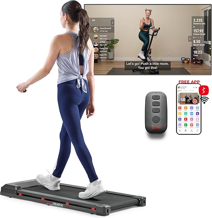 Sunny Health & Fitness Wi-Fi Smart Treadmill Walking Pad with Shock Absorption Cushioning, Home Fitness Cardio Equipment with SunnyFit App Access - Compact Foldable, Auto Incline, Under Desk Optional