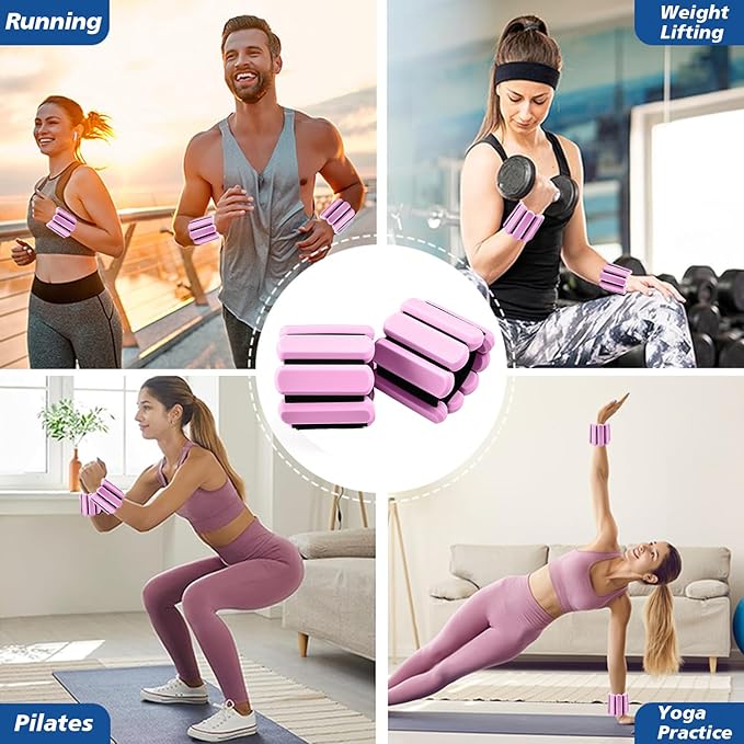 Wrist and Ankle Weights for Women & Men 2 Pack (1lb Each), Adjustable Silicone Wearable Arm & Leg Weights for Pilates, Gym, Yoga, Cardio, Strength Training