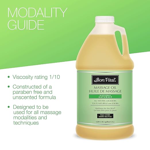 Bon Vital Naturale Massage Oil Made with Natural Ingredients for an Earth-Friendly & Relaxing Massage, Revives & Rehydrates Dry Skin Naturally, with Green Tea Extract for Added Skin Benefits, 1/2 Gal