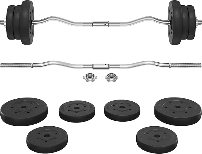 Yaheetech Barbell Set Olympic Curl Bar Weights & 2 Olympic Barbell Clamps Strength Training Bars