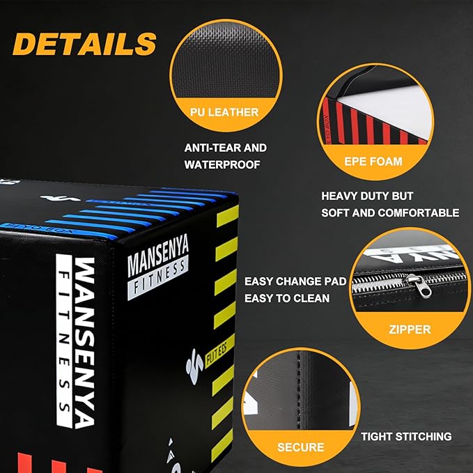 3-in-1 Dense Foam Plyometric Jump Box,30"x24"x20"-24"x20"x16"-20"x18"x16"Non-Slip Box Jumps for Home Gym,Exercise Foam Plyo Box for Fitness Training-Step-Ups,Split Squats,Dips,Box Jump Cube