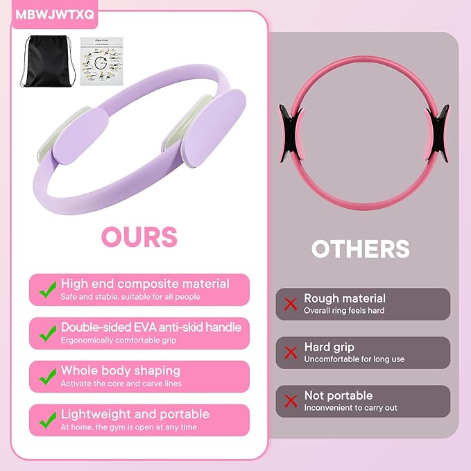Pilates Ring Fitness Circle – 14 Inch Magic Circle for Toning Arms, Thighs, Legs & Core (Workout Guide Included)