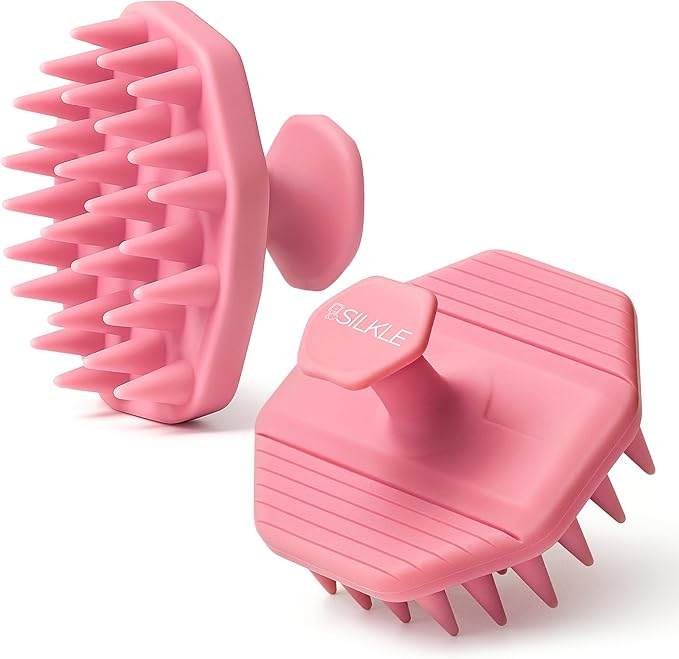Scalp Massager Shampoo Brush – Silicone Scalp Scrubber for Hair Growth & Dandruff Removal, One-Piece, Non-Slip Handle, Soft Bristles, Wet/Dry Shower Scalp Exfoliator for All Hair Types – Pink