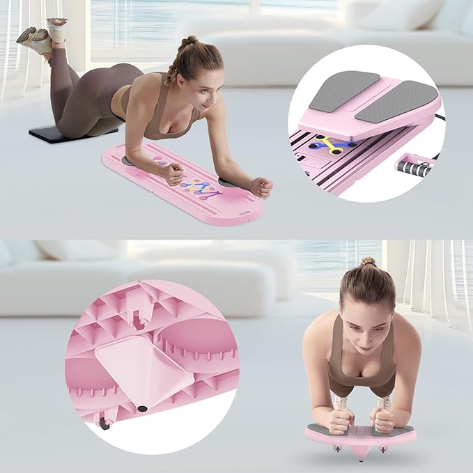 Pilates Board Pilates Reformer Set, Multifunctional Pilates Board for Home Workout, Foldable Abs Core Trainer Board,Pilates Board for Women, Men & Beginners for Full-Body Workouts Pink