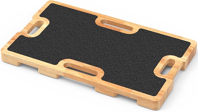 Wood Resistance Band Foot Plate, Non-Slip Exercise Board with Free Soft Pad & Drawstring Bag for Strength Training, Stretching & Balance, Home Gym Fitness Platform for Full-Body Exercises