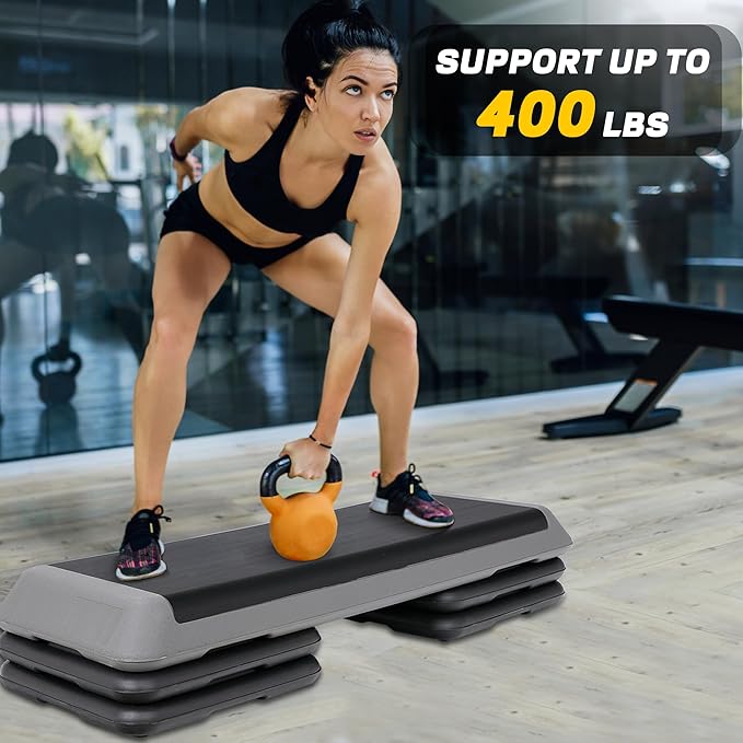 JupiterForce 43" Workout Aerobic Exercise Step Platform, Adjustable Aerobic Steppers for Exercise with 4 Removable Risers for Home Gym Strength Training