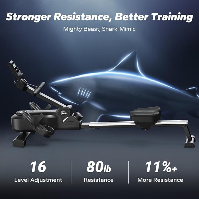 MERACH Foldable Rowing Machines for Home, Magnetic Rowing Machine with 16-Level, Compact Row Saves 20% Space, 350 LBS Load Capacity, Free MERACH App and 1000+ Champion Coaching Course & Games