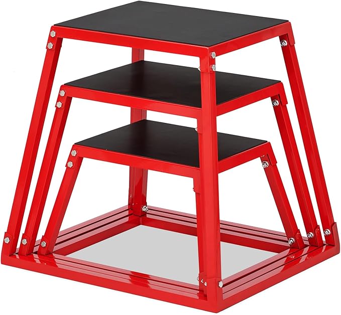 Plyometric Jump Box, Plyo Box with 15 * 18 Inch Rectangular Surface, Heavy Duty Steel Step Up Box , Anti-Slip Jump Trainers for Home Gym Workout, Condition Strength Training with Sizes 12'', 18'', 24''
