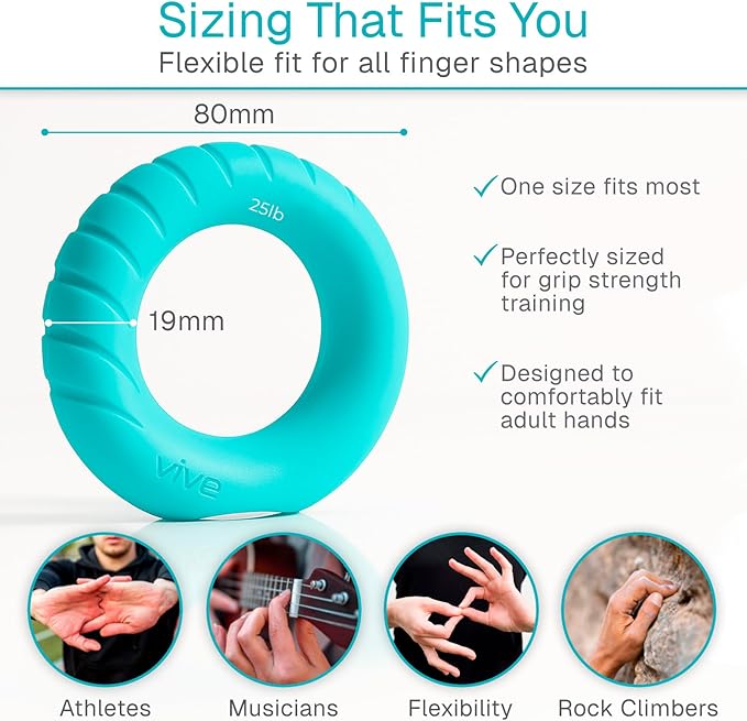 Vive Hand Strengthener Grip Ring - Forearm Ring Hand Exercisers - Silicone Squeezer Gripper for Muscle Strengthening Training Tool - Arthritis Finger Physical Therapy PT Kit Trainer (Textured 2 Pack)