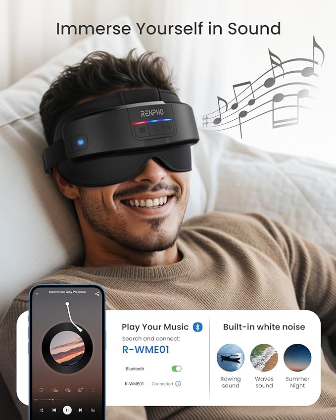 RENPHO Eyeris Masc Head & Eye Massager, FSA Eligible HSA, Birthday Gifts for Women Men, Migraine Relief Headache Massager for Forehead, Occiput and Temple, Heated Mask Massager Scalp Stress Relax
