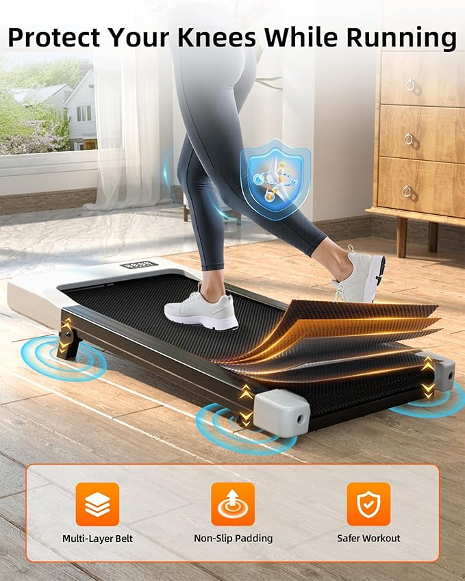 DeerRun Under Desk Walking Pad Treadmill for Home & Office, 6% Manual Incline, 2.5 HP, 0.6–3.8 MPH Walking Speed, 300 lb Capacity, App & Remote Control