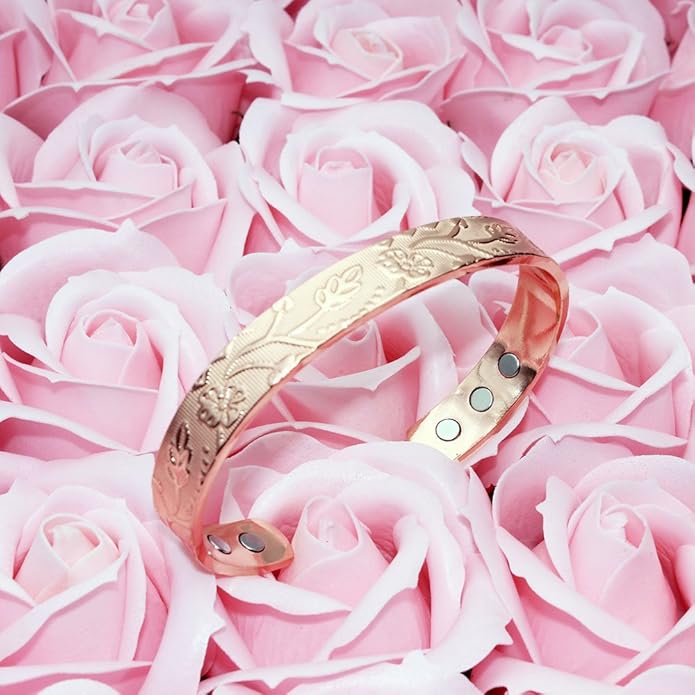 LORNREIN- Copper bracelet for women Ultra Strength Magnetic Bracelets, 99.99% Pure Copper Cuff Bangle with 3500 Gauss Neodymium Magnets, Adjustable, peach blossomCollection
