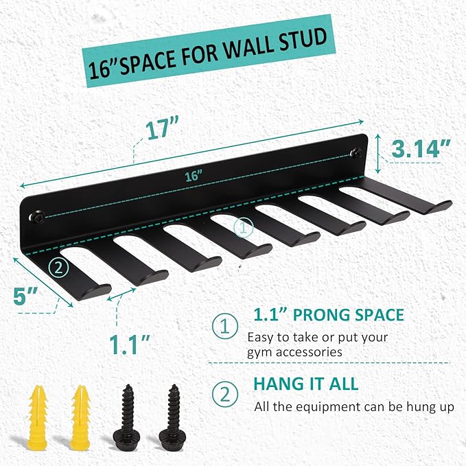 Multi-Purpose Gym Storage Rack Resistance Bands Hook Home Gym Accessories Storage Fitness Bands Rack Heavy Duty Rack for Resistance Bands, Straps, Jump Ropes, Foam Rollers, Chains