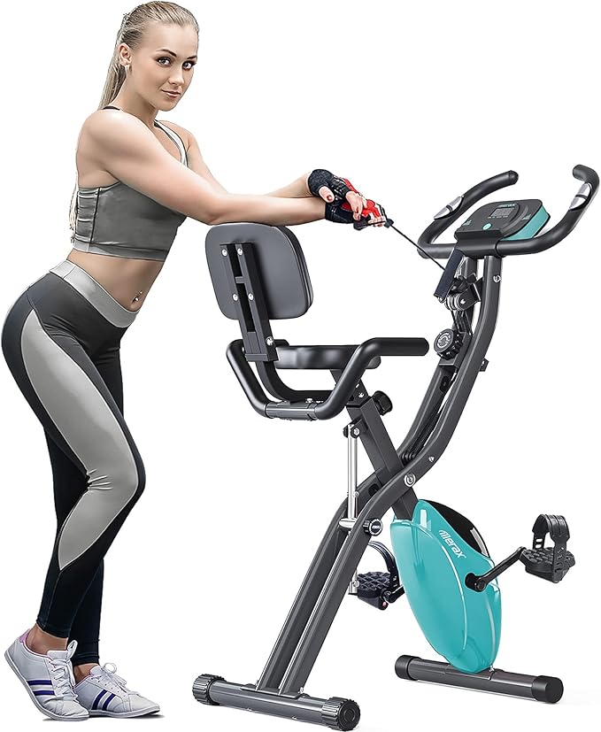 Merax Workout Bike For Home - 2 In 1 Recumbent Exercise Bike and Upright Indoor Cycling Bike Positions, 16 Level Magnetic Resistance Exercise Bike, Foldable Stationary Bike Machine, Fitness Bike