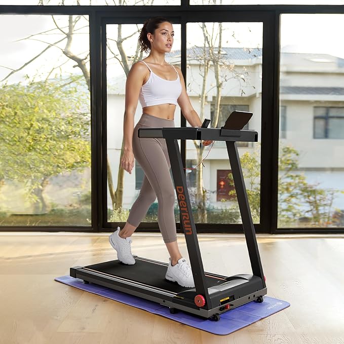 DeerRun Foldable Treadmill for Home with 5% Manual Incline and Handlebar, 0.6–7.5 MPH for Walking and Running, 3.0 HP, 300 lb Capacity, App & Remote Control