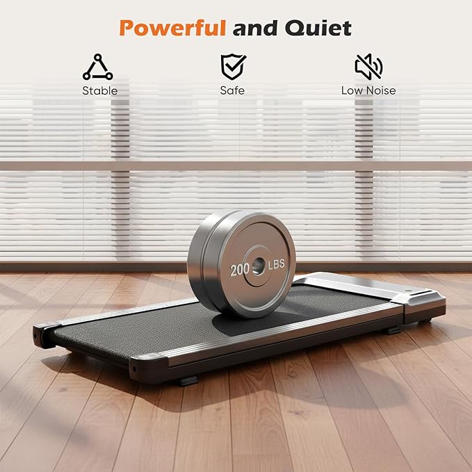 Sweetcrispy Compact Armless Treadmill for Small Spaces, Quiet Under-Desk Walking Pad, Slim & Portable Design for Home Office Workouts, Ideal for Apartments and Work-from-Home Fitness, Light Silver