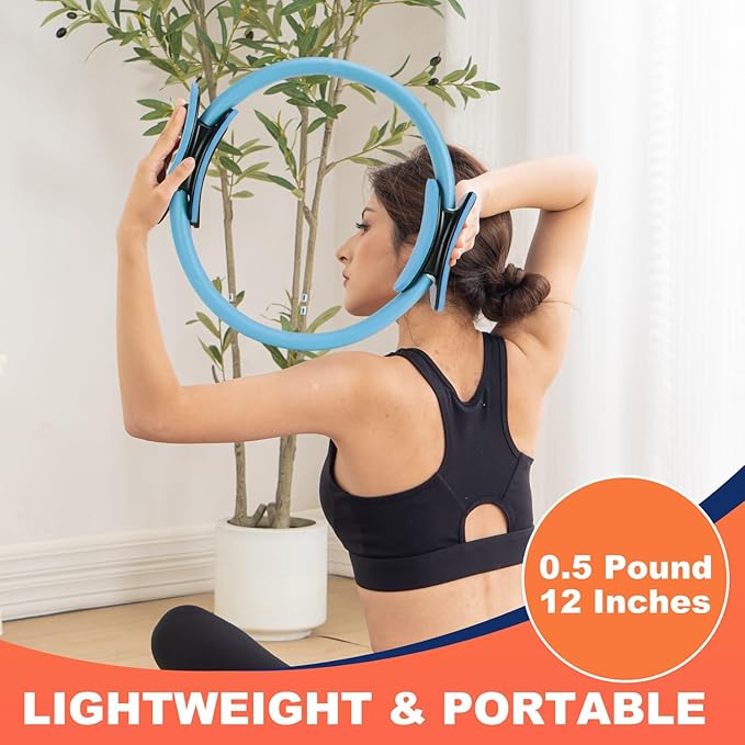 Tsikavo Pilates Ring, Pilates Ring Circle and Ball Set, 12 Inch Magic Circle Pilates Ring,9 Inch Small Exercise Ball,Resistance Bands Set, Home Pilates Equipment for Women