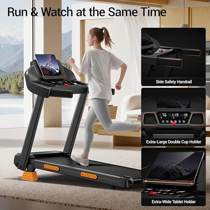 14% Treadmills for Home with Handle, 3 in 1 Portable Treadmill with Incline, Foldable Treadmill with Three Screen, 12 Preset Programs, 400LBS