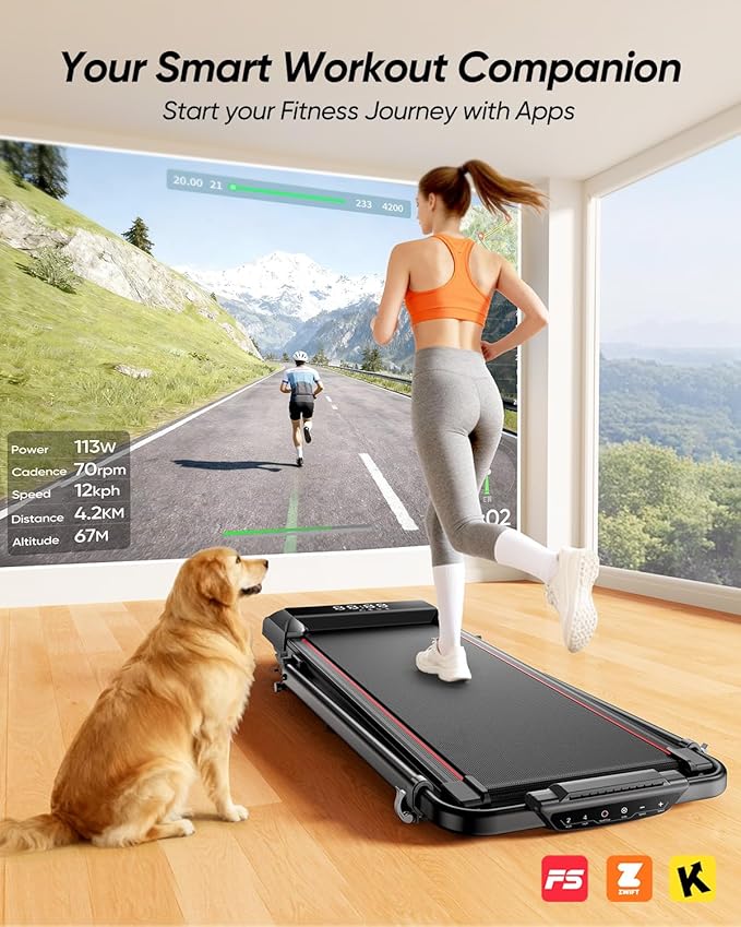 Walking Pad with 12% Incline & Height-Adjustable Handlebar, 5-in-1 Foldable Treadmill for Home & Office, Portable Under Desk Treadmill with LED Display & App Control