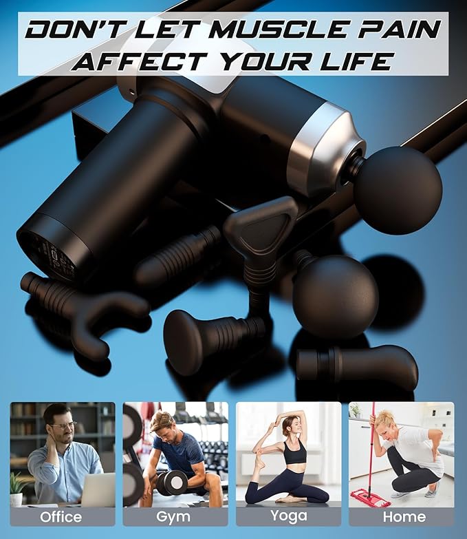 Deep Tissue Massage Gun, Portable Percussion Muscle Massager with 30 Speeds & 6 Attachments, Handheld Electric Back & Neck Massager for Pain Relief