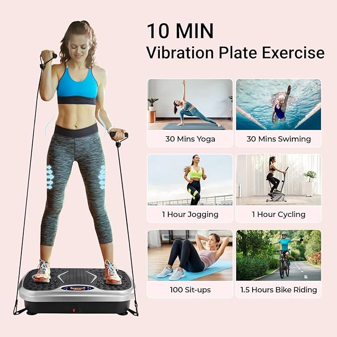 MAMIZO Vibration Plate Exercise Machine, Full Body Workout Shake Board Vibrate Platform for Lymphatic Drainage Weight Loss, with Loop Bands & Remote, Workout Equipment for Home Women Men