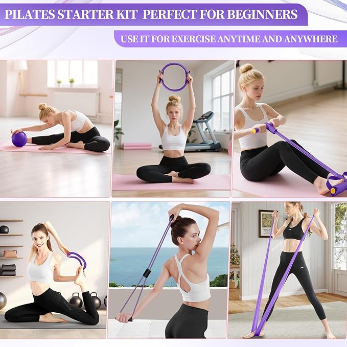 Pilates Essentials Kit for Women 15 Pcs Pilates Equipment for Home Workouts with Yoga Circle Ball Ring, 5 Resistance Bands,Pedal Puller Resistance Band,Anti Slip Socks for Starter Set