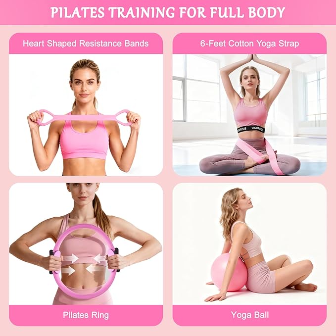 Home Pilates Kit for Women, Pilates Ring Set, Pilates Equipment Kit for Women Home Workouts, Pilates Essentials Kit with Pilates Ring and Ball, Resistance Bands for Strength, Toning, Flexibility