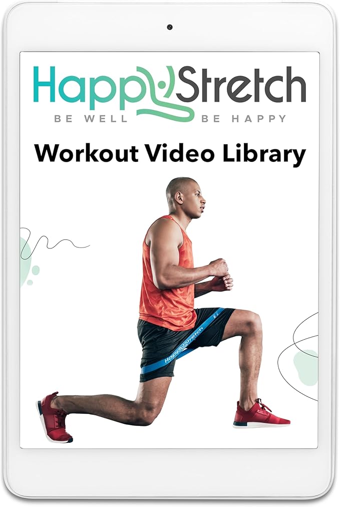 Yoga Stick Stretching, Flexibility and Strength I Bamboo Mobility Stretching Stick 5ft | Resistance Loop Exercise Bands Set of 5 | Workout Guide I Video Library | HappyStretch