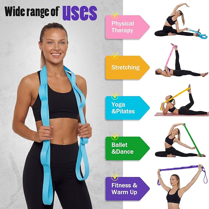 24 Pack Stretching Strap Yoga Strap with Loops Set 6 Colors, 75 Inch Adjustable Stretch Bands Bulk with Metal Buckle for Physical Therapy, Dance, Pilates & Workout Gymnastic Women Men Home