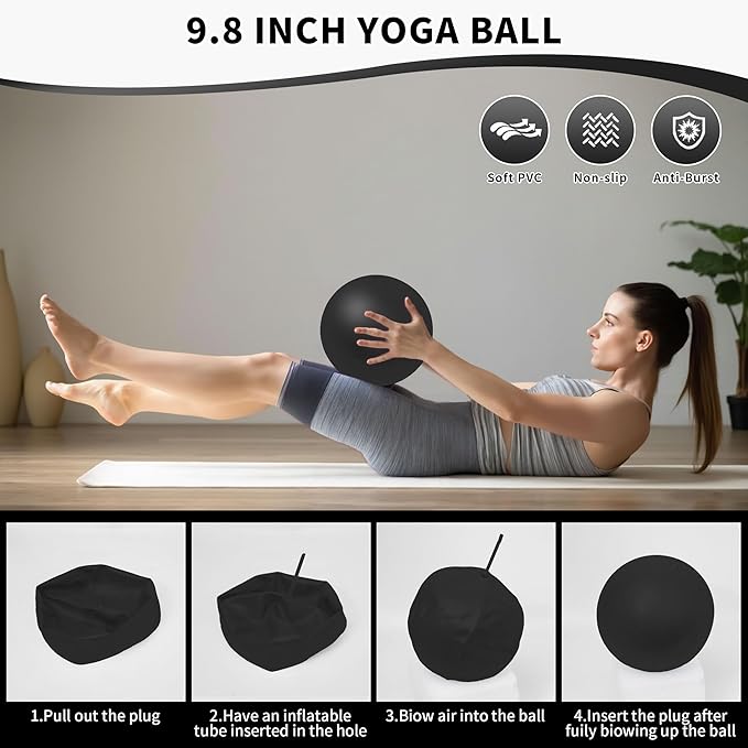 Pilates Essentials Kit for Home Women, Pilates Equipment for Workouts, 6 Fabric Resistance Bands, 12 Inch Magic Circle Yoga Ring, Mini Exercise Ball, Great Exercise Accessories