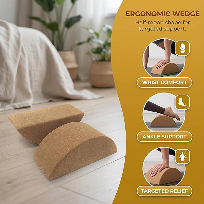 VOSAREA Cork Yoga Block - High Density Natural Support for Pilates, Hot Yoga & Meditation - Non Slip Pilates Bricks for Balance, Stretching & Strength - Durable Fitness Prop for Beginners & Pros