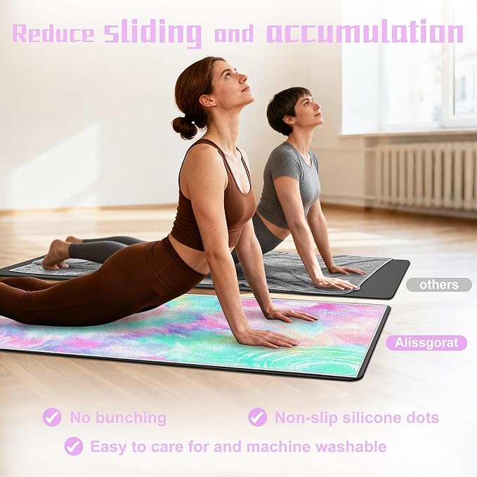 Yoga Mat Towel,Hot Yoga Towel High-Definition Pattern,Machine Washable with Ultra-Absorbent Yoga Towels for Hot Yoga Non Slip for Fitness,Exercise,Pilates,72 x 27 in,Pink and Green Gradient
