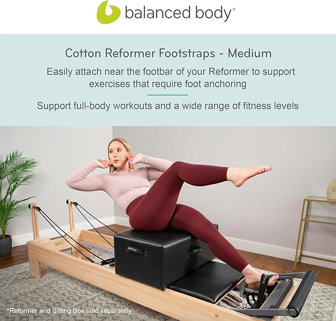 Balanced Body Medium Cotton or Padded Footstrap for Pilates Reformer, Compatible with Studio Reformer XSR or Revo Footbar, Pilates Equipment Accessory, 27.5 Inches