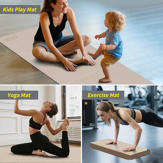 Foldable Yoga Mat Extra Thick & Large (74" x 31.5" x 0.32"), Double-Sided Non Slip & Lightweight Fitness Mat, 8mm Thick Wide Exercise Mats for Woman Man Kids, Portable Workout Mats for Travel, Studio or Home Use