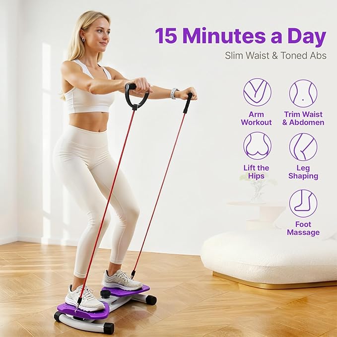 Waist Twister Machine with 300 lbs Weight Capacity, Abs Workout for Slim Waist and Core Ab Exercise, Noiseless Home Gym Exercise Equipment for Women Men, Pink and Purple