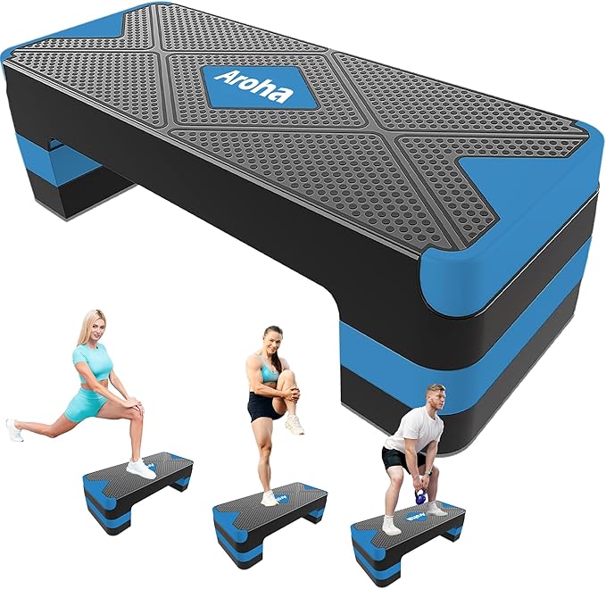 Adjustable Aerobic Exercise Step- Workout Step Platform, 26.5" Step Deck with 4", 6", 8" Height Risers, Women's Home Gym Fitness