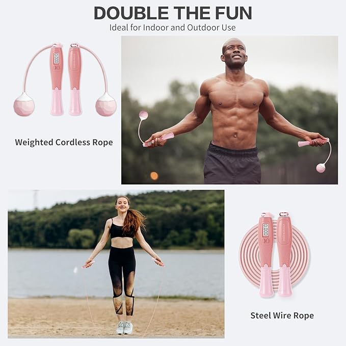 Jump Rope With Counter - Cordless Ropeless Skipping for Fitness Training - Speed Rope With Digital Handle for Exercises - Men, Women and Kids - Wireless Indoor Outdoor