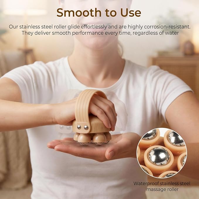2 Pack Wooden Handheld Lymphatic Massager with Multi Ball and Finger Ball Rollers, Featuring Smooth 304 Stainless Steel Balls for Body Contouring, Cellulite, Circulation and Muscle Relief