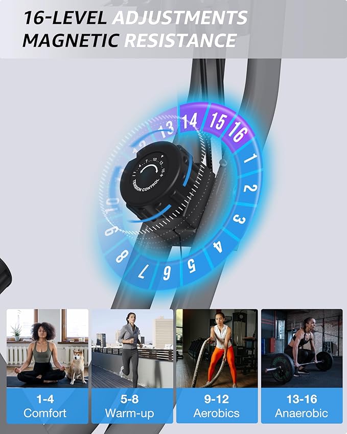 Foldable Exercise Bike Stationary Bikes for Home, 5 IN 1 Indoor Workout Bike, Cycling Bike with 16-Level Quiet Magnetic Resistance, 6.6 LBS Flywheel and 300LBS Capacity for Senior and Home Workout